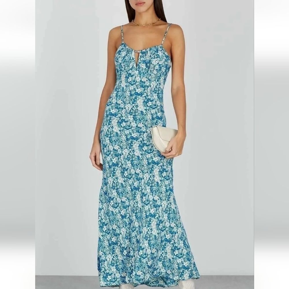 Free People Bon Voyage Floral Print Woven Midi Dress In Blue Combo Size large